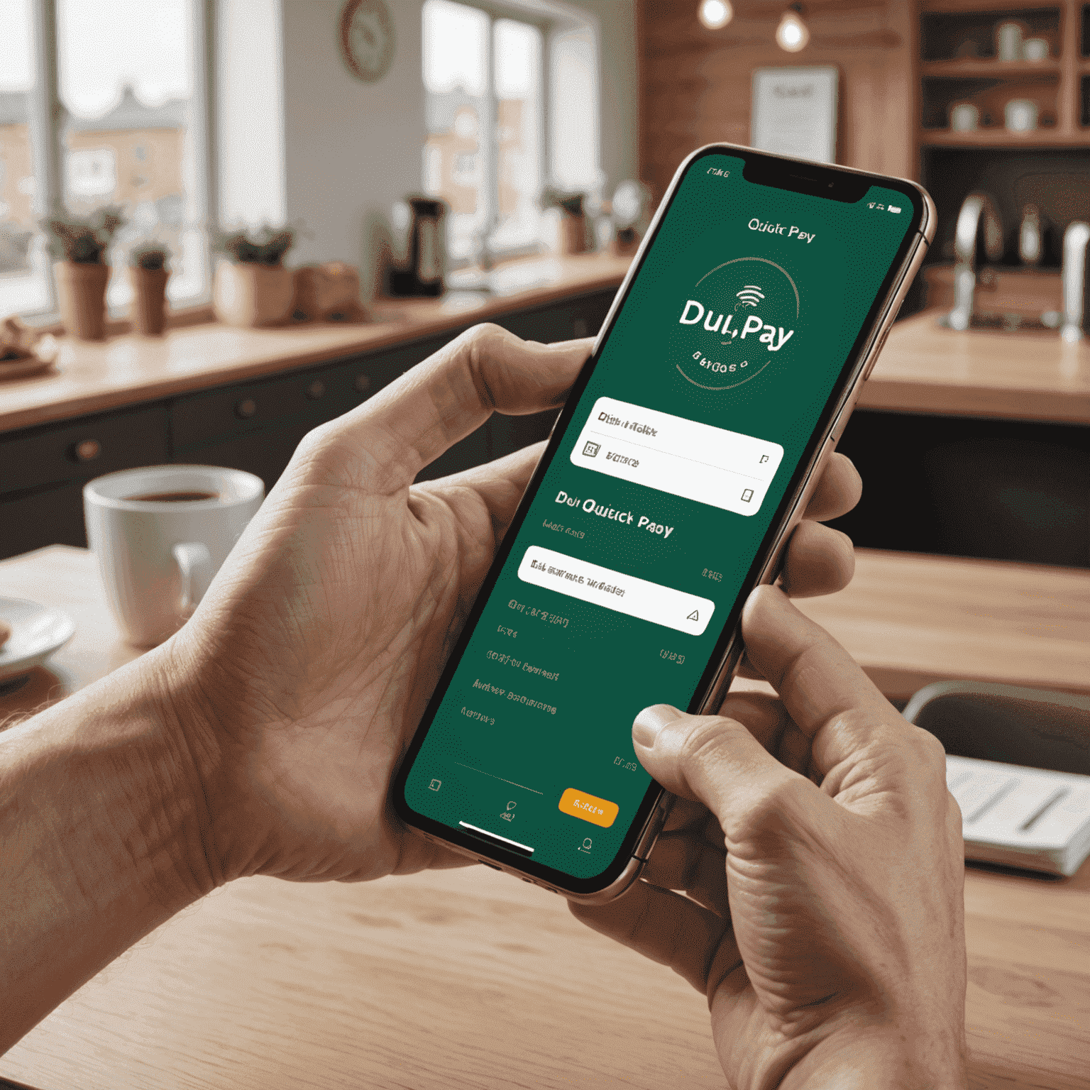 صورة توضح واجهة المستخدم الجديدة للهاتف مع تطبيق du quick pay مفتوح